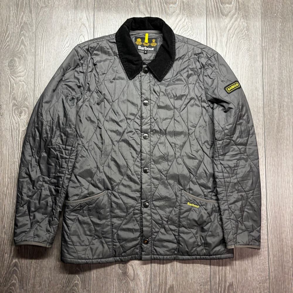 Barbour Liddesdale Track Quilt Jacket Mens Small Grey Corduroy Collar